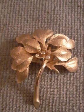Vintage Marcel Boucher Orchid Gold Leaf Brooch 8388 Rhinestone